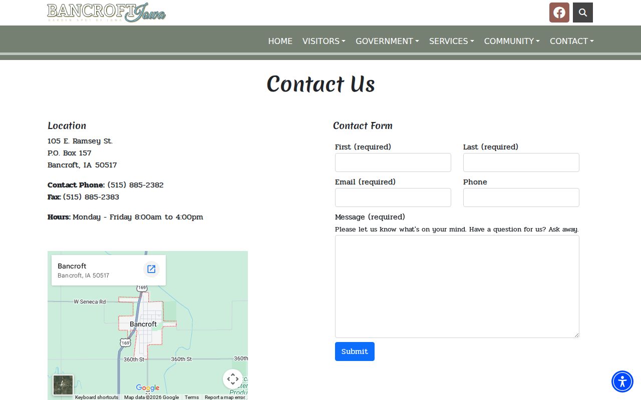 Bancroft municipal contact for Kossuth County arrest records